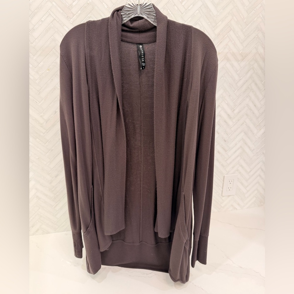 Athleta Chocolate Open-Front Cardigan